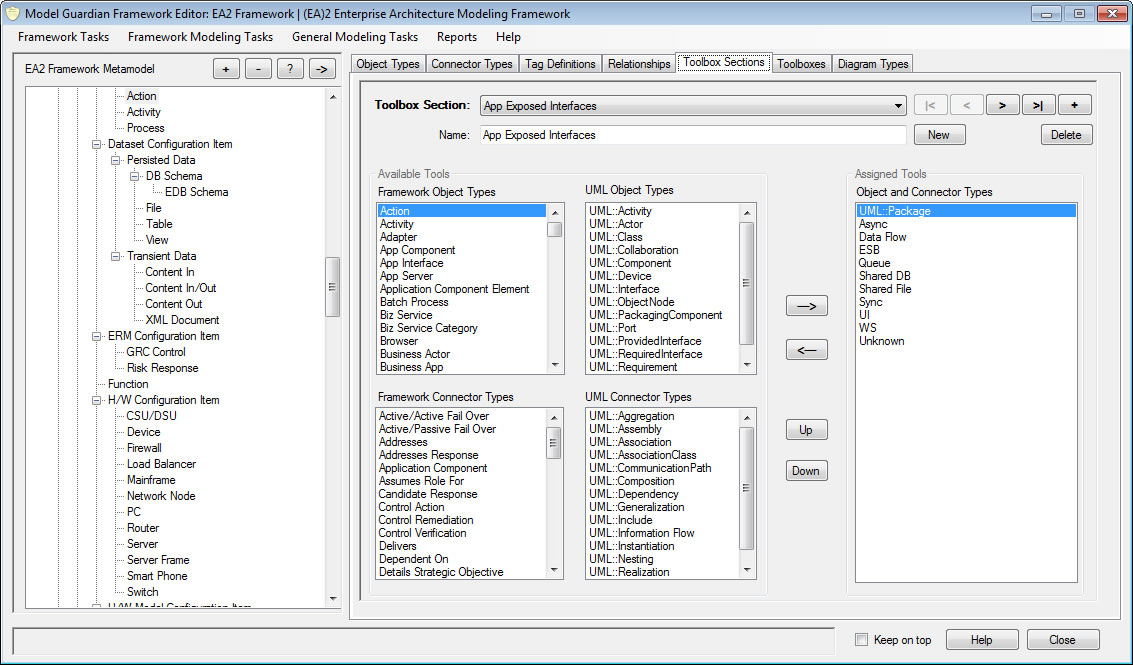 Toolbox Sections Tab